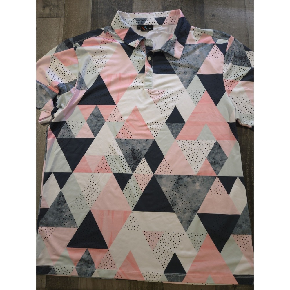 Yatta Golf Birdie Dropper Geometric Pink Gray Triangle Polo Shirt Men's XXL‎
